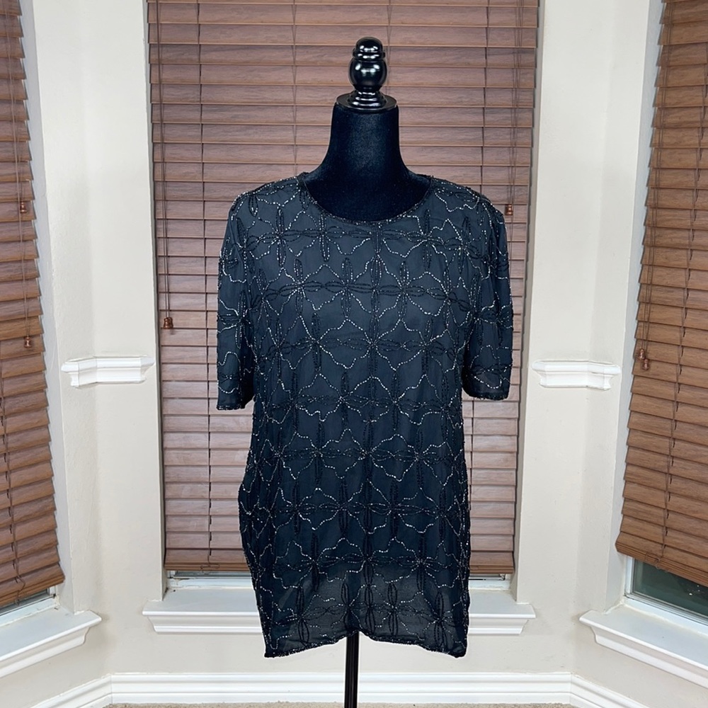 Hazur 90s Retro Sequins Black Top (1990s Vintage)